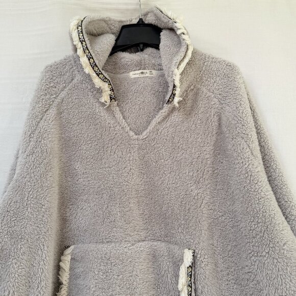 Natural Life Sherpa Fringed Trim Hooded Jacket One Size O/S Beige Fleece Boho - Picture 2 of 9